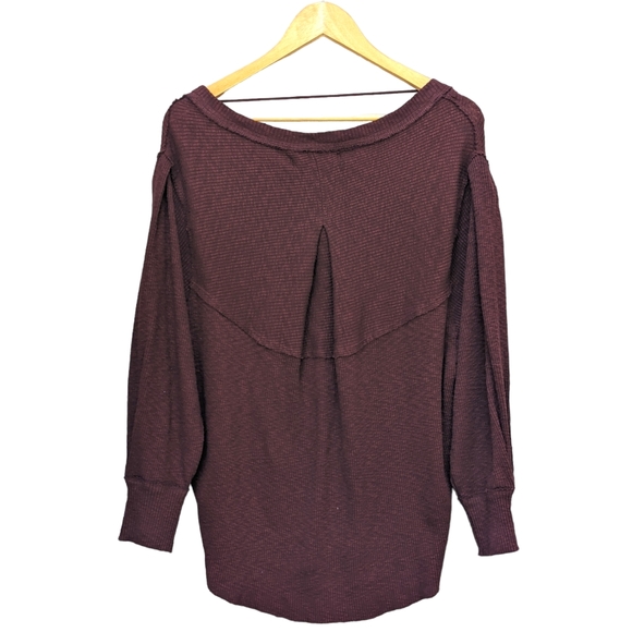 Unavailable. NWOT FREE PEOPLE OG Volume Sleeves Thermal Pullover in Cherry Cola - Picture 5 of 12